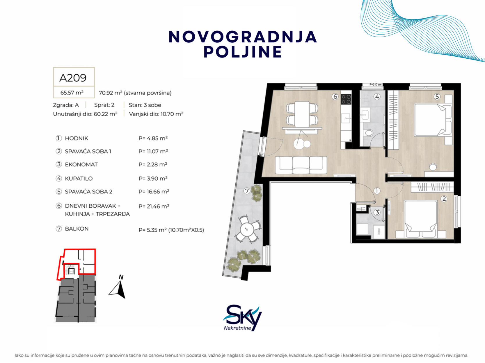 Novogradnja Poljine Stan A209- 66,87