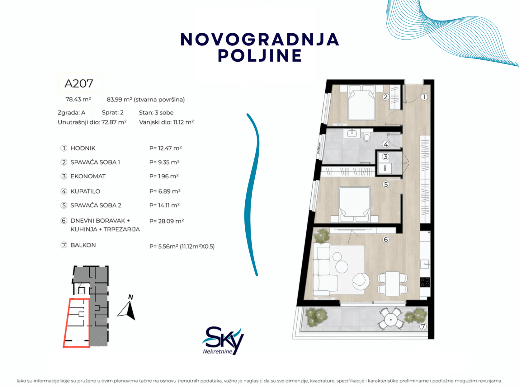 Novogradnja Poljine Stan A207- 78,45